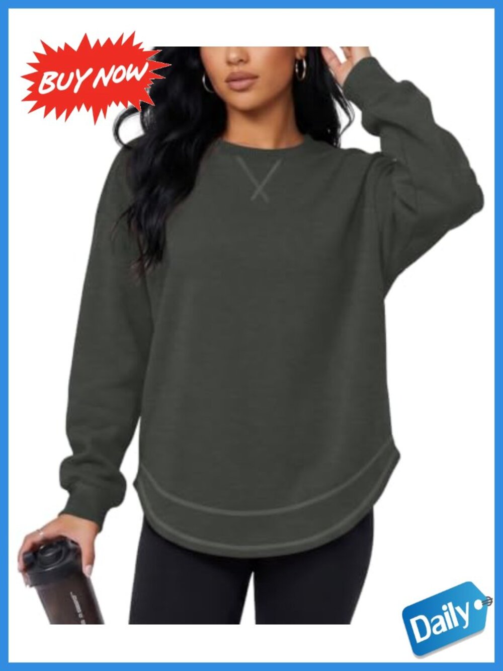 Women's Fleece Crewneck Sweatshirt Long Sleeve Side Slit Pullover Top